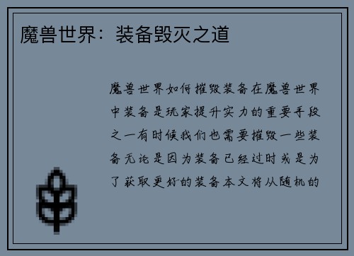 魔兽世界：装备毁灭之道